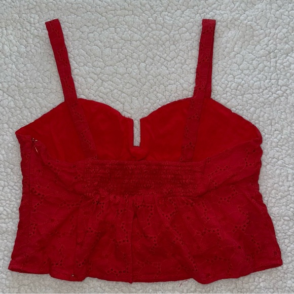 LULUS red eyelet lace cami tank crop top side zipper ruched stretch back XL - Picture 4 of 10